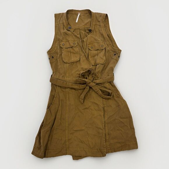 Free People Dress Size Small Desert Daylight Utility Mini Wrap Sleeveless - Picture 2 of 8